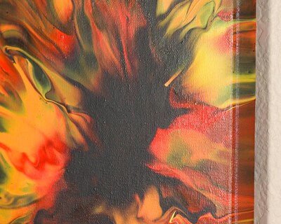 Dark Energy | Original Fluid Acrylic Pour Painting, Orange and Black Acrylic Fluid Art, Small Abstract Painting, Canvas Wall Art, 9x12 - image4